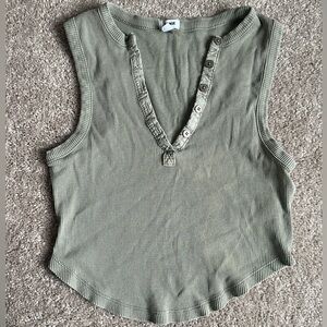 Garage Olive Green Ribbed Cropped Tank Top